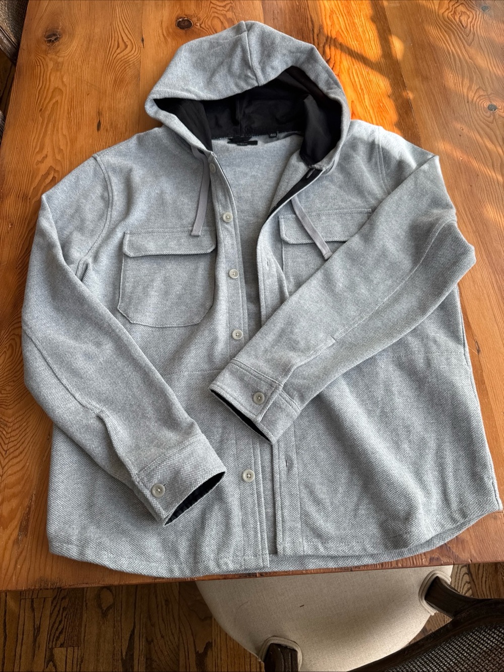 Vince Men’s Double Face Hooded Shirt Jacket Gray Cotton Button Front M
